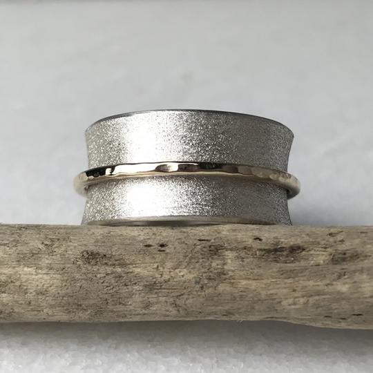 Frosted Spinning Ring silver spinner with hammered texture and smooth band