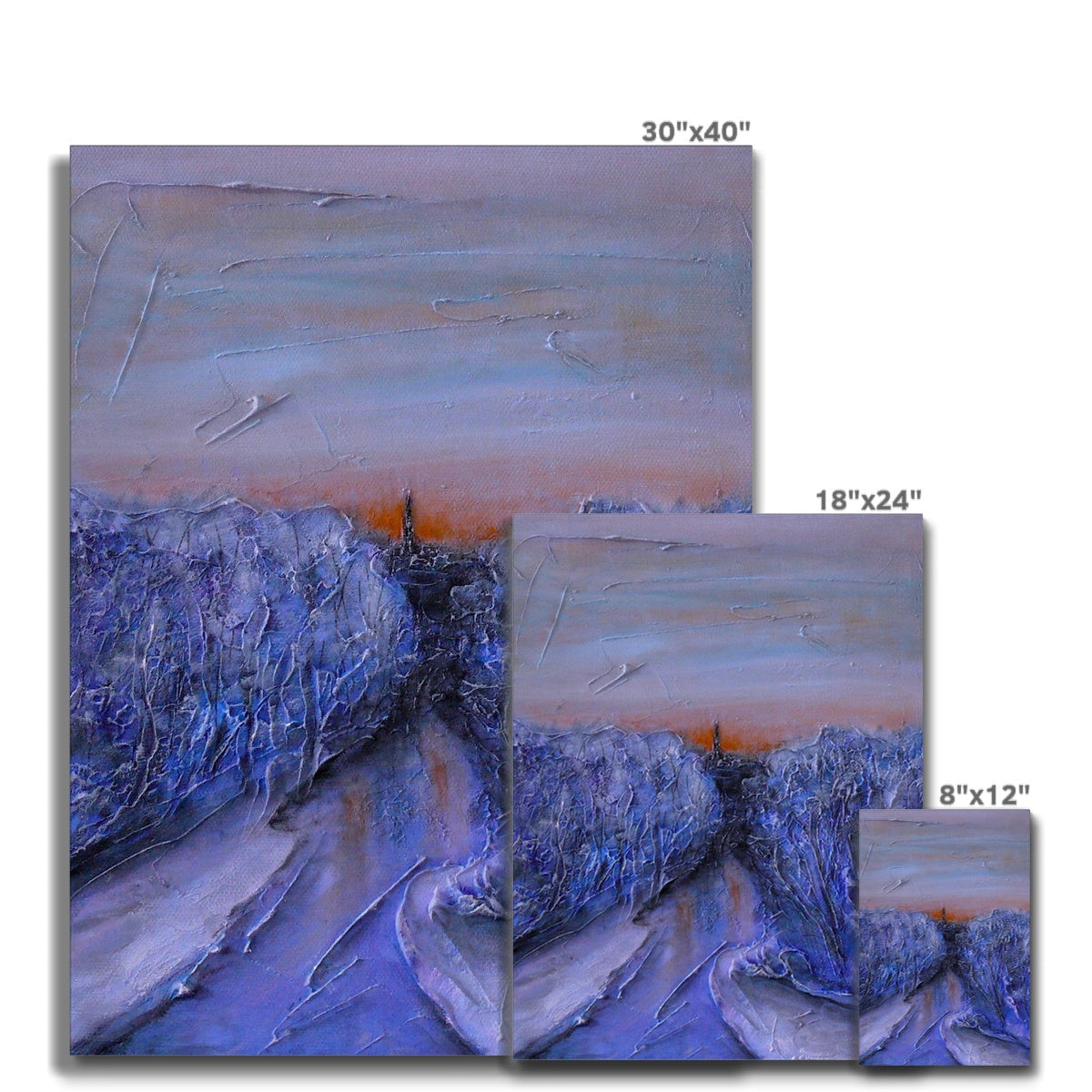 30x40-inch abstract landscape canvas print A Frozen River Kelvin with textured blue-purple brushstrokes