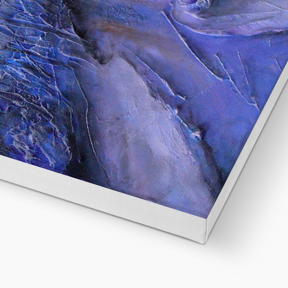 Blue and purple abstract Frozen River Kelvin canvas print in silver frame
