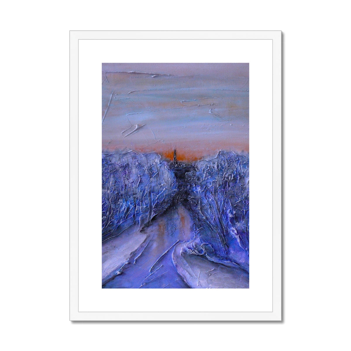 Lavender abstract art print with textured brushstrokes, minimalist frozen river design