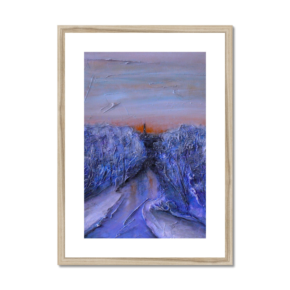 Abstract painting of person on cliff at sunset in Kelvin Art Prints wooden frame