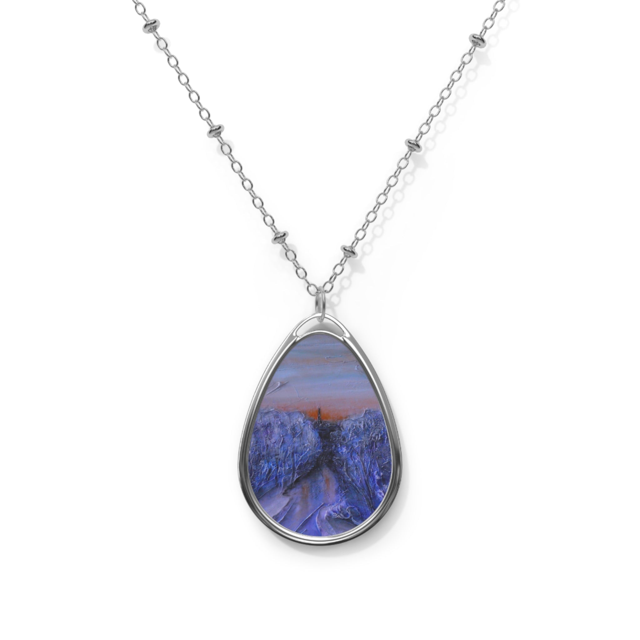 Silver teardrop pendant necklace with frozen river landscape by Kelvin