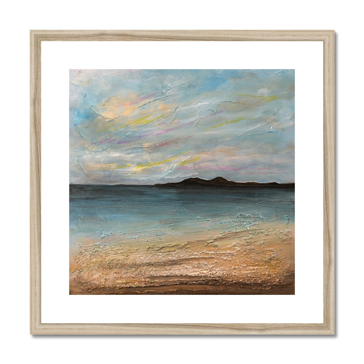 Garrynamoanie Beach South Uist wooden-framed art print of sandy shore and hills