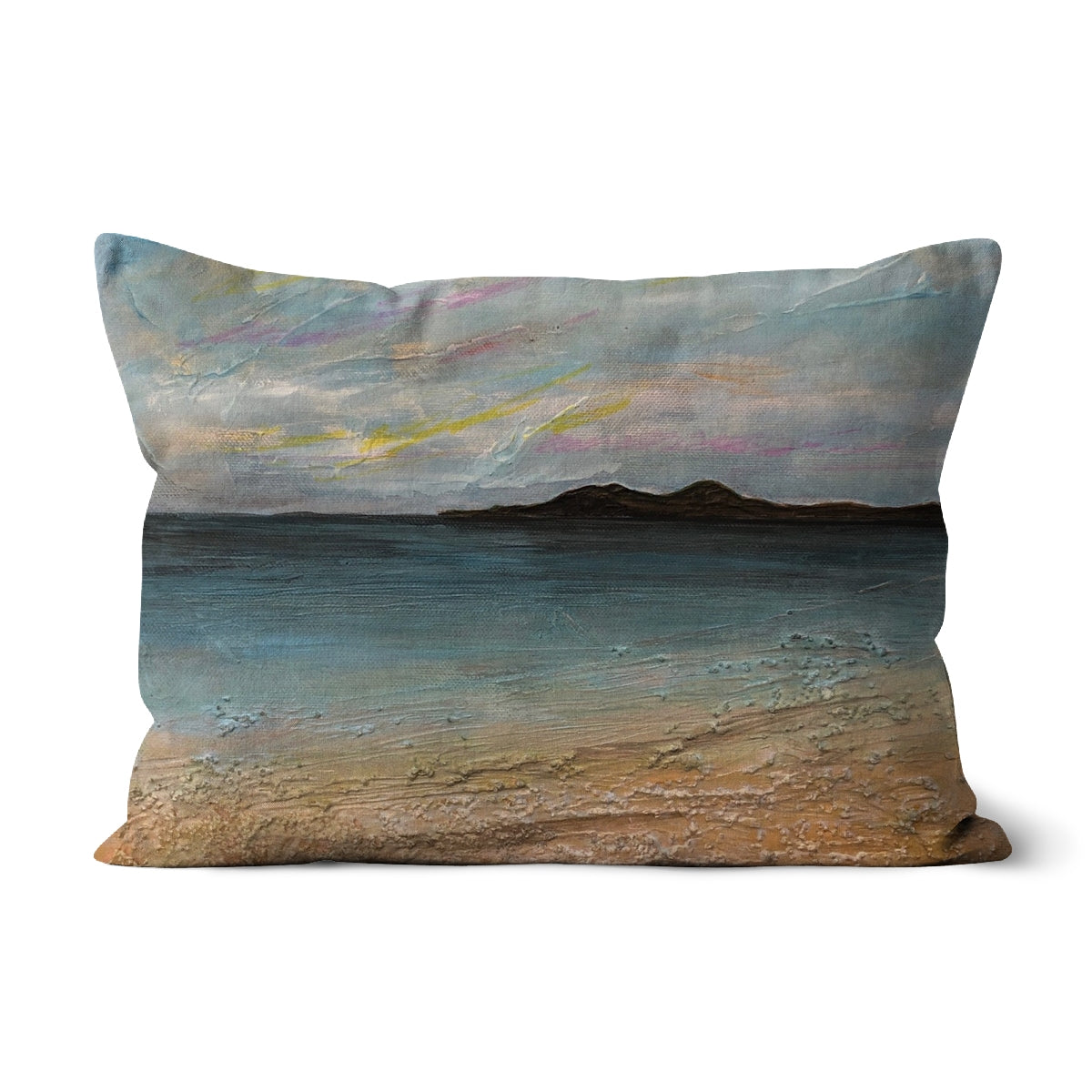 Garrynamonie Beach South Uist Art Gifts Cushion-Cushions-Hebridean Islands Art Gallery-Linen-19"x13"-Paintings, Prints, Homeware, Art Gifts From Scotland By Scottish Artist Kevin Hunter