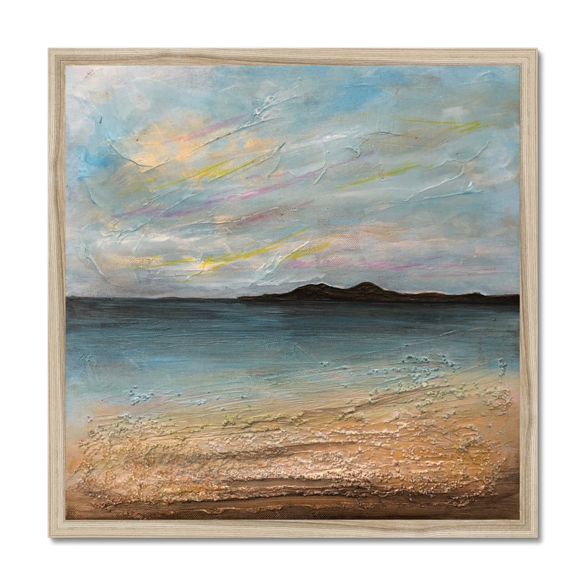 Garrynamonie Beach South Uist Painting | Framed Prints From Scotland-Framed Prints-Hebridean Islands Art Gallery-20"x20"-Natural Frame-Paintings, Prints, Homeware, Art Gifts From Scotland By Scottish Artist Kevin Hunter