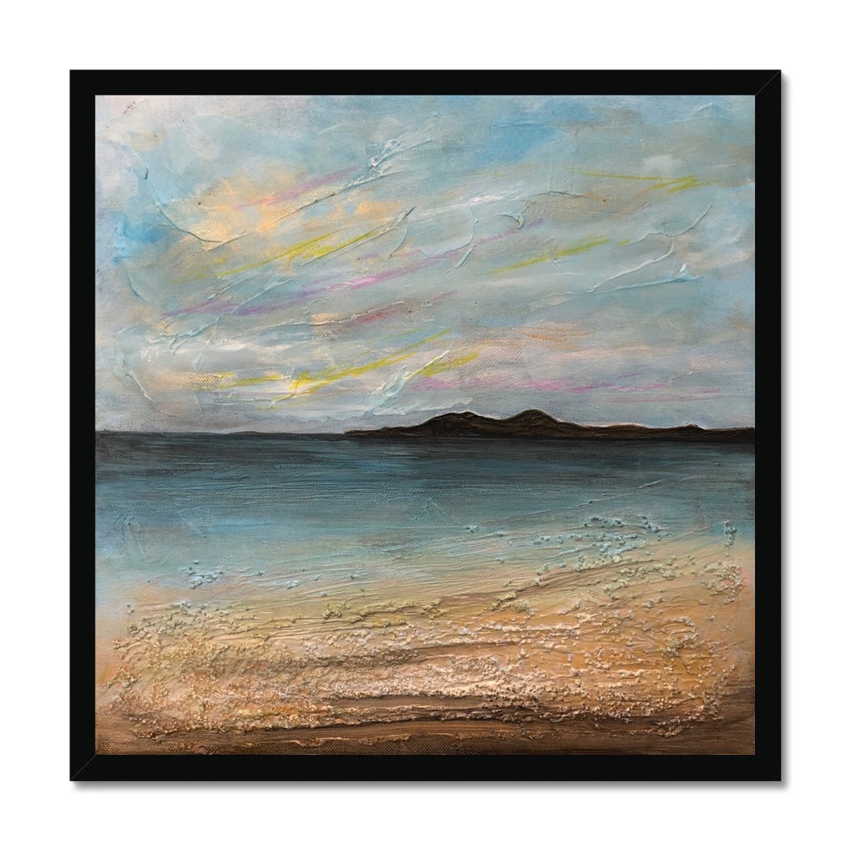 Garrynamonie Beach South Uist Painting | Framed Prints From Scotland-Framed Prints-Hebridean Islands Art Gallery-20"x20"-Black Frame-Paintings, Prints, Homeware, Art Gifts From Scotland By Scottish Artist Kevin Hunter