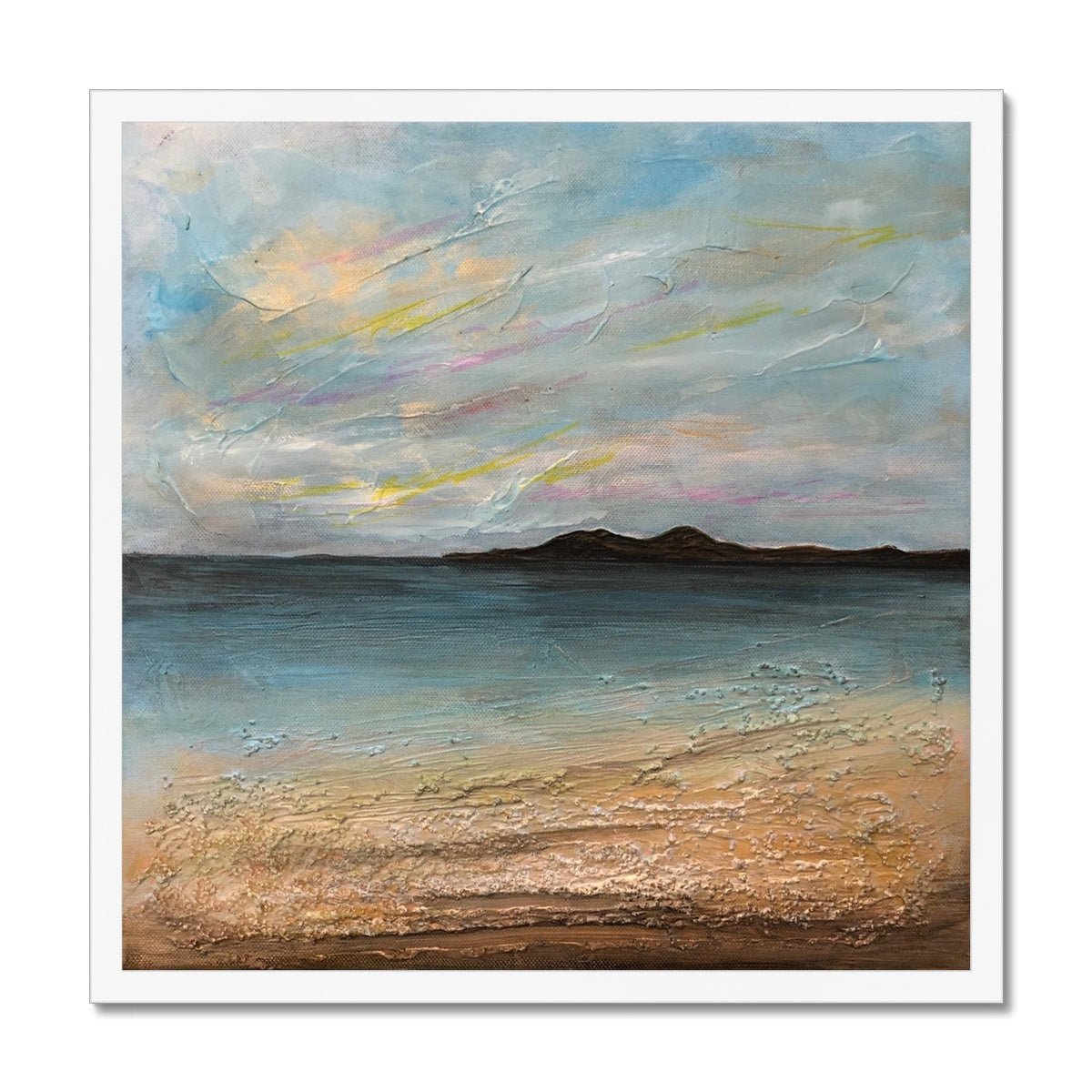 Garrynamonie Beach South Uist Painting | Framed Prints From Scotland-Framed Prints-Hebridean Islands Art Gallery-20"x20"-White Frame-Paintings, Prints, Homeware, Art Gifts From Scotland By Scottish Artist Kevin Hunter