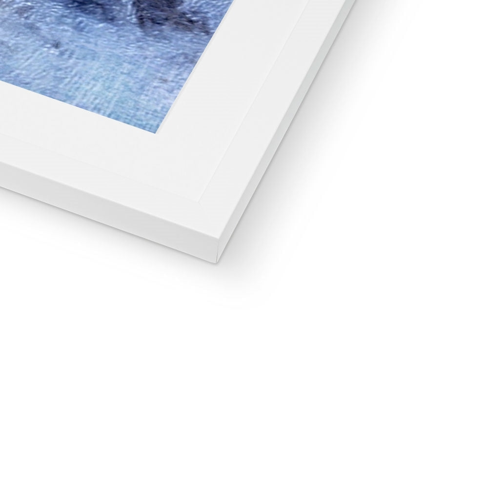 White matte frame with Gearr Aonach Glencoe Snow blue watercolor print