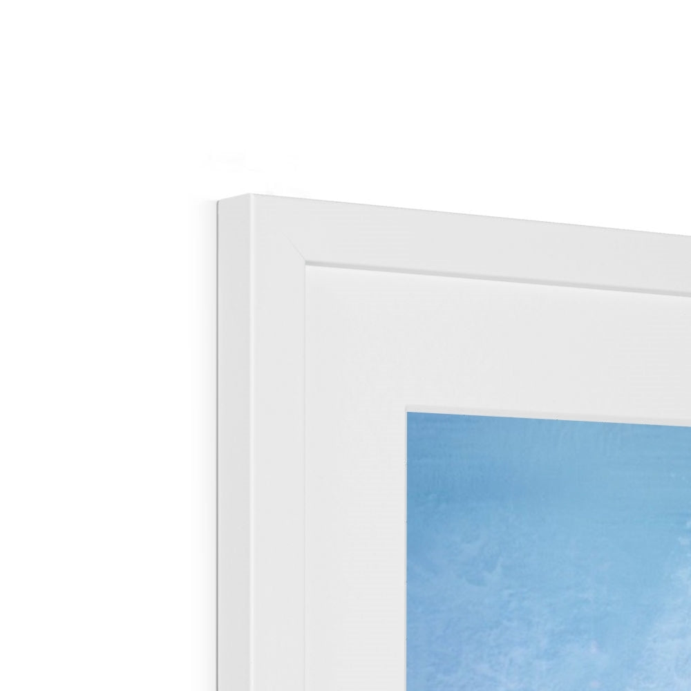 White wooden frame with Gearr Aonach Glencoe Snow Art Print