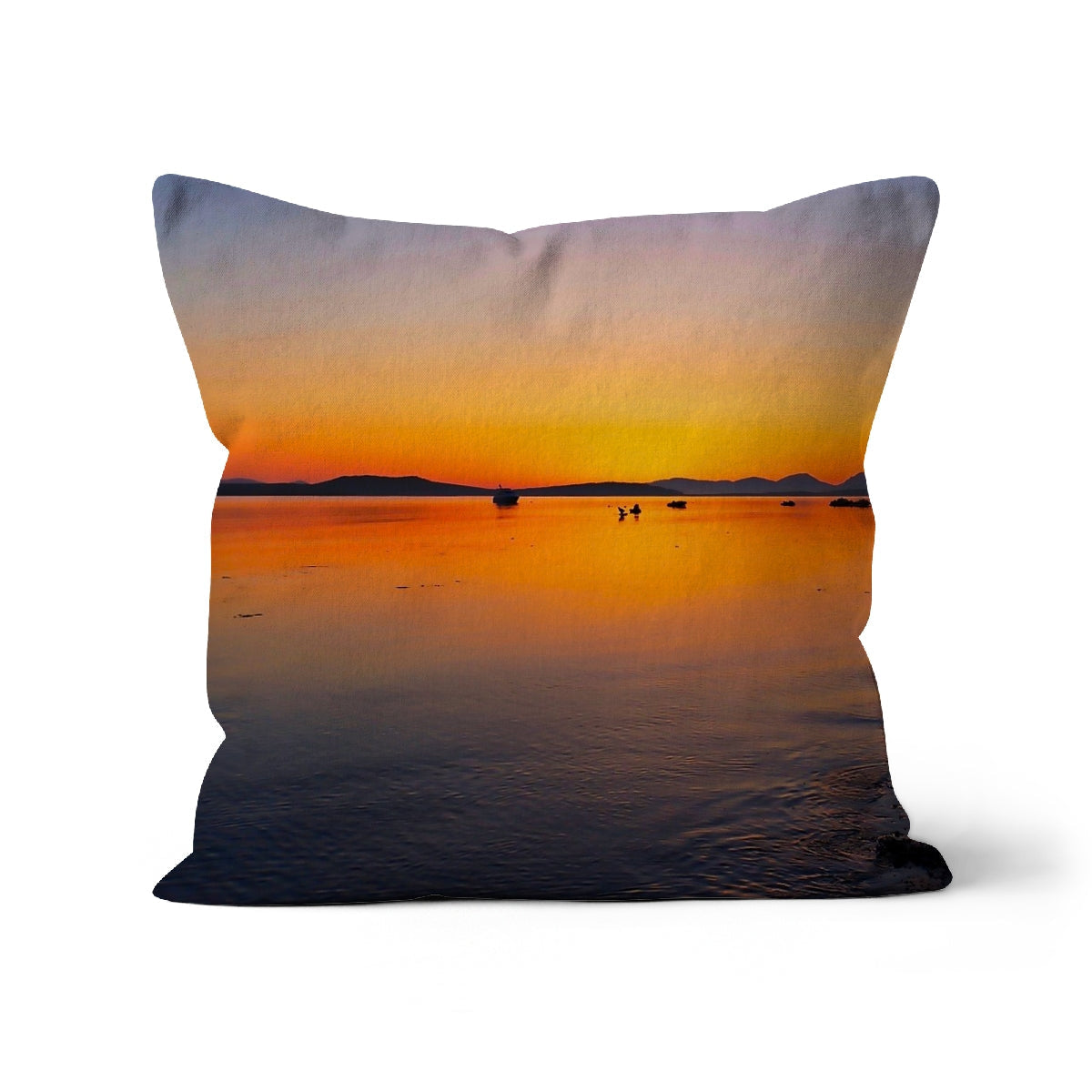 Gigha & Jura Sunset Cushion: orange beach scene polyester pillow cover