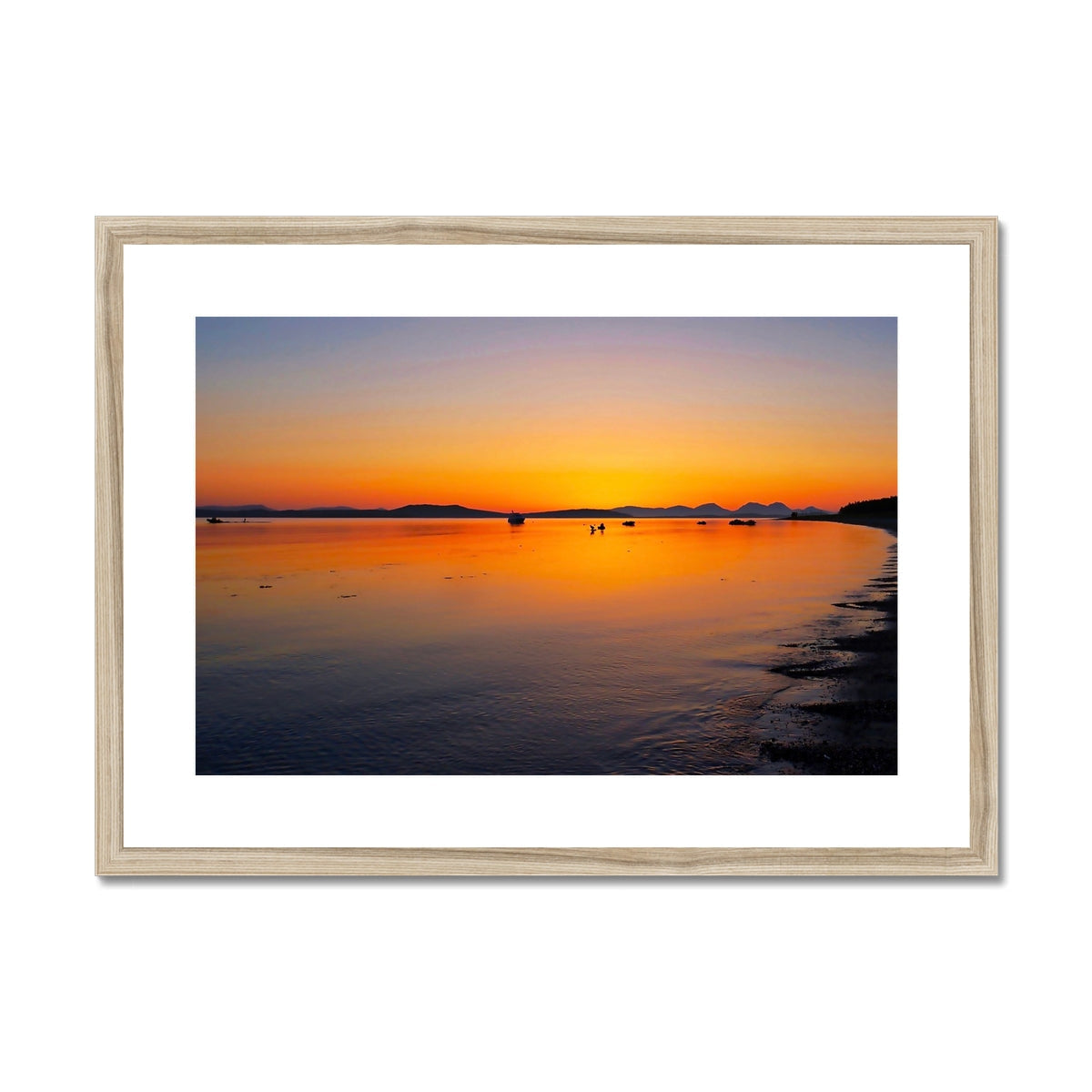 Minimalist wooden frame with natural finish for Gigha and Jura sunset art print