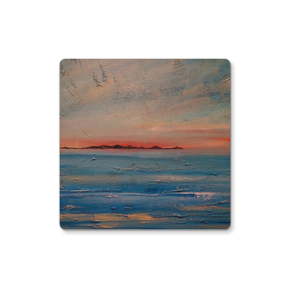 Gigha Sunset Art Gifts Coaster-Coasters-Hebridean Islands Art Gallery-Single Coaster-Paintings, Prints, Homeware, Art Gifts From Scotland By Scottish Artist Kevin Hunter