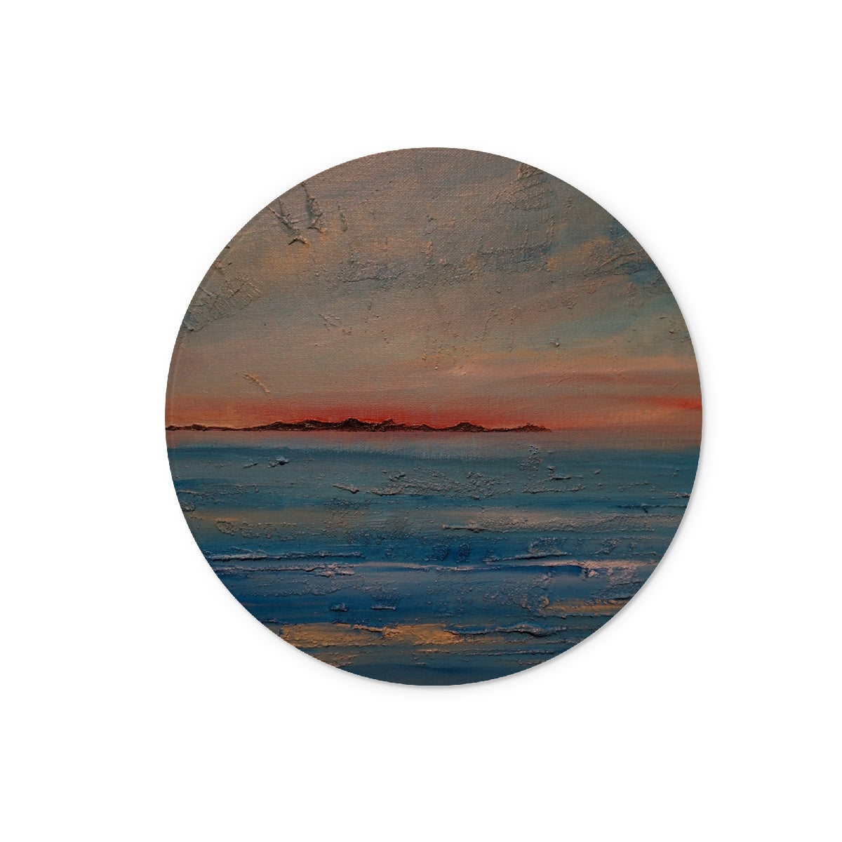 Gigha Sunset Art Gifts Glass Chopping Board-Glass Chopping Boards-Hebridean Islands Art Gallery-12" Round-Paintings, Prints, Homeware, Art Gifts From Scotland By Scottish Artist Kevin Hunter