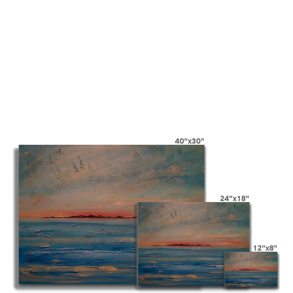 40x30 inch Gigha Sunset canvas print with vibrant ocean blues and oranges
