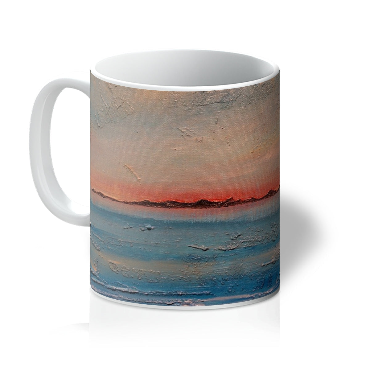 Gigha Sunset Mug with abstract ocean sunset in muted blues and oranges