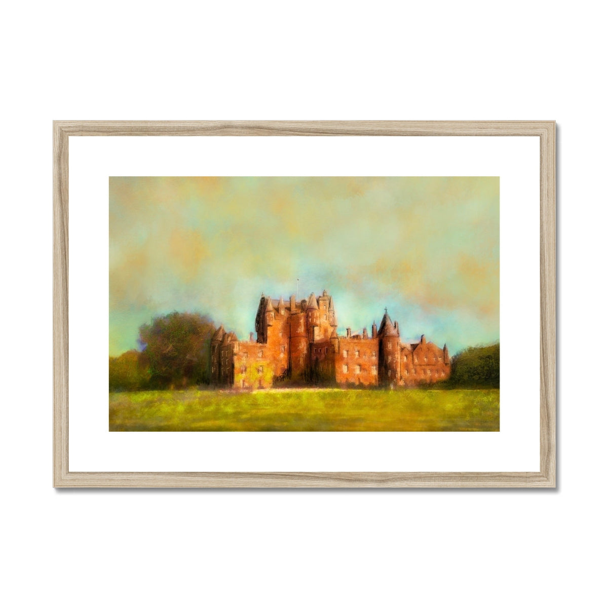 Glamis Castle framed and mounted print featuring a castle in a scenic field