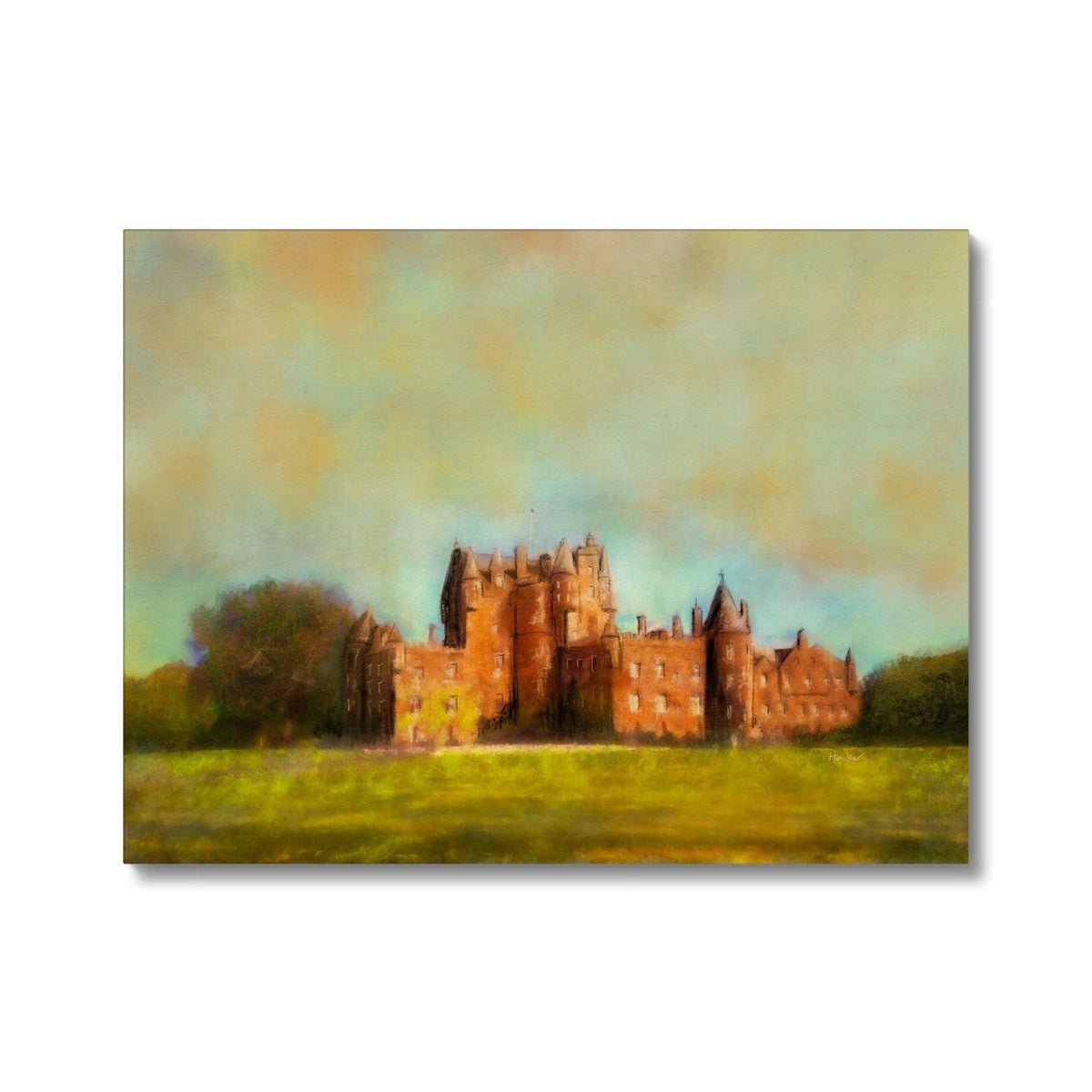 Glamis Castle Painting | Canvas From Scotland-Contemporary Stretched Canvas Prints-Scottish Castles Art Gallery-24"x18"-Paintings, Prints, Homeware, Art Gifts From Scotland By Scottish Artist Kevin Hunter