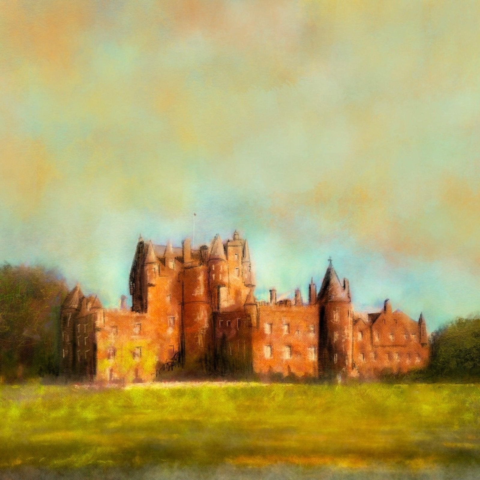 Glamis Castle Wooden Art Block-Wooden Art Blocks-Historic & Iconic Scotland Art Gallery-Paintings, Prints, Homeware, Art Gifts From Scotland By Scottish Artist Kevin Hunter