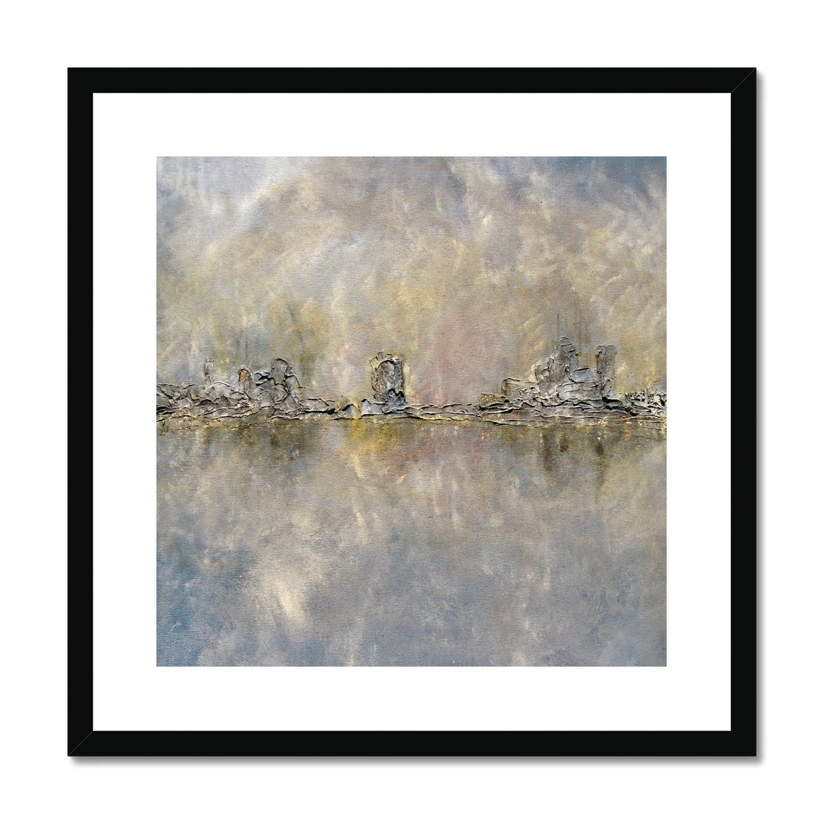 Black framed Glasgow Docks in Mist abstract art print
