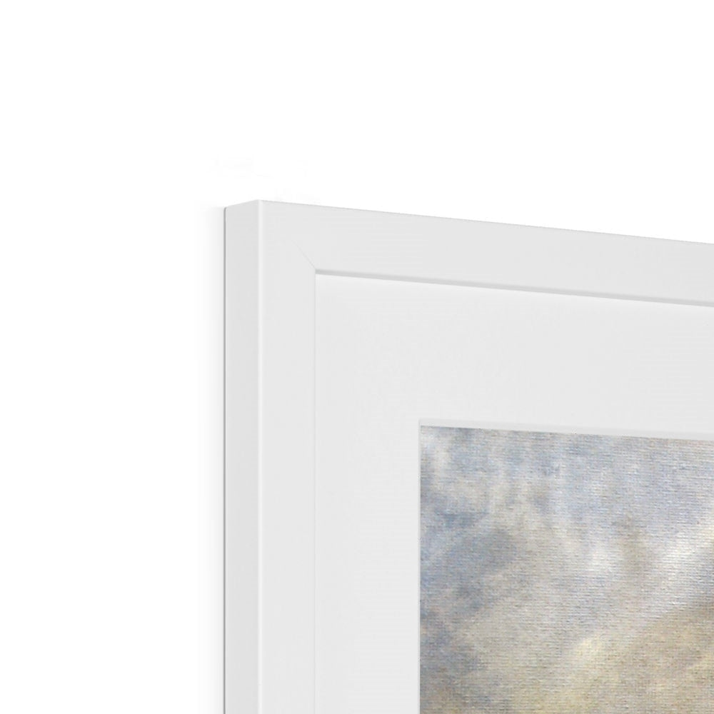 Glasgow Docks in Mist framed print with white rectangular textured frame