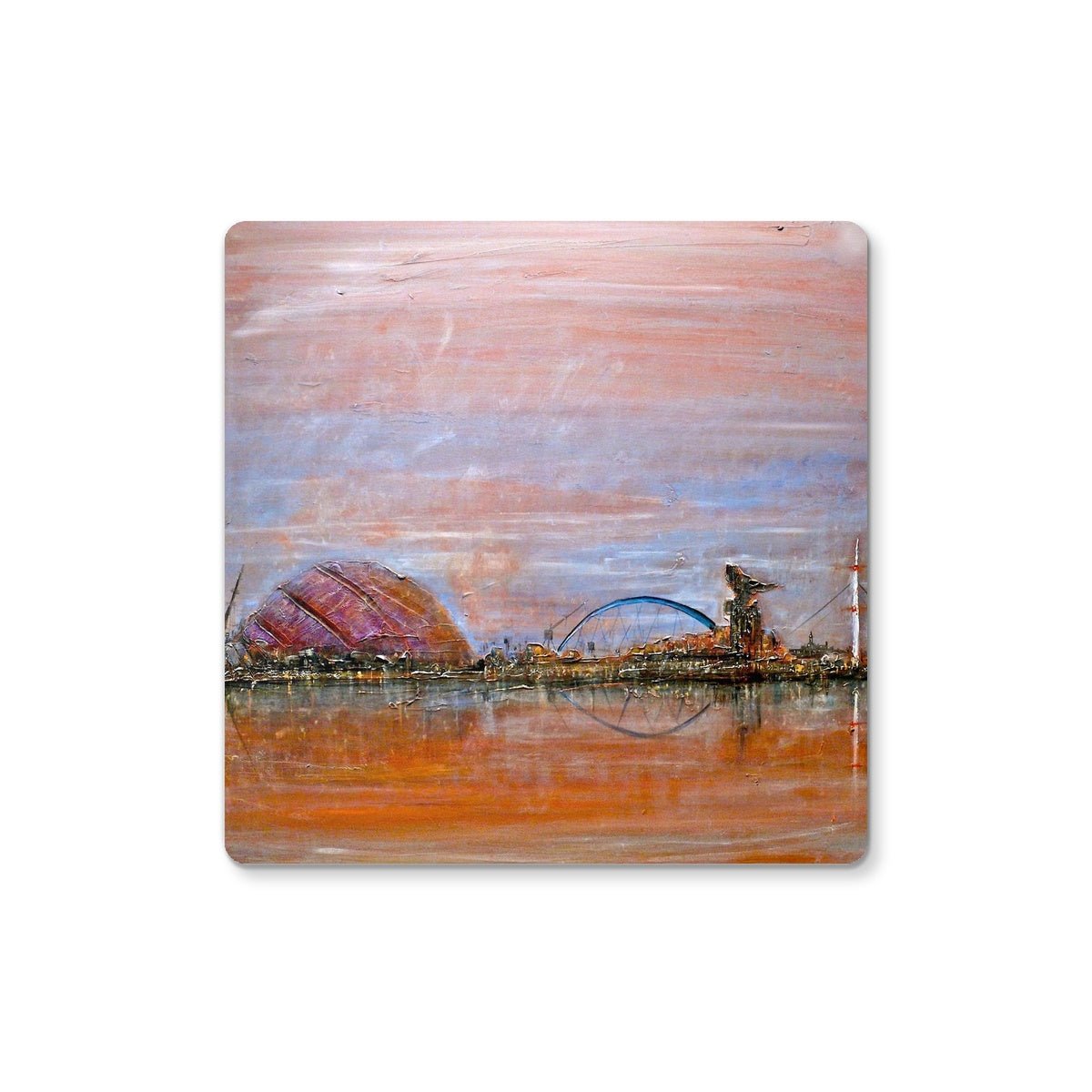 Glasgow Harbour Art Gifts Coaster-Coasters-Edinburgh & Glasgow Art Gallery-Single Coaster-Paintings, Prints, Homeware, Art Gifts From Scotland By Scottish Artist Kevin Hunter