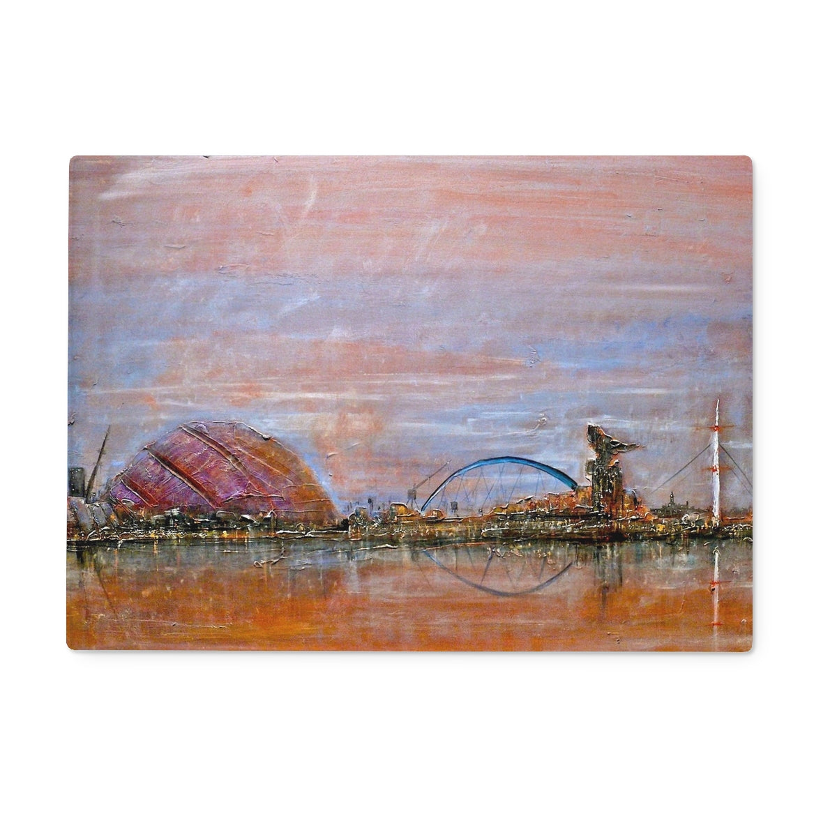 Glasgow Harbour Art Gifts Glass Chopping Board | Edinburgh &amp; Glasgow Art Gallery | Paintings, Prints, Homeware and Art Gifts From Scotland By Scottish Artist Kevin Hunter