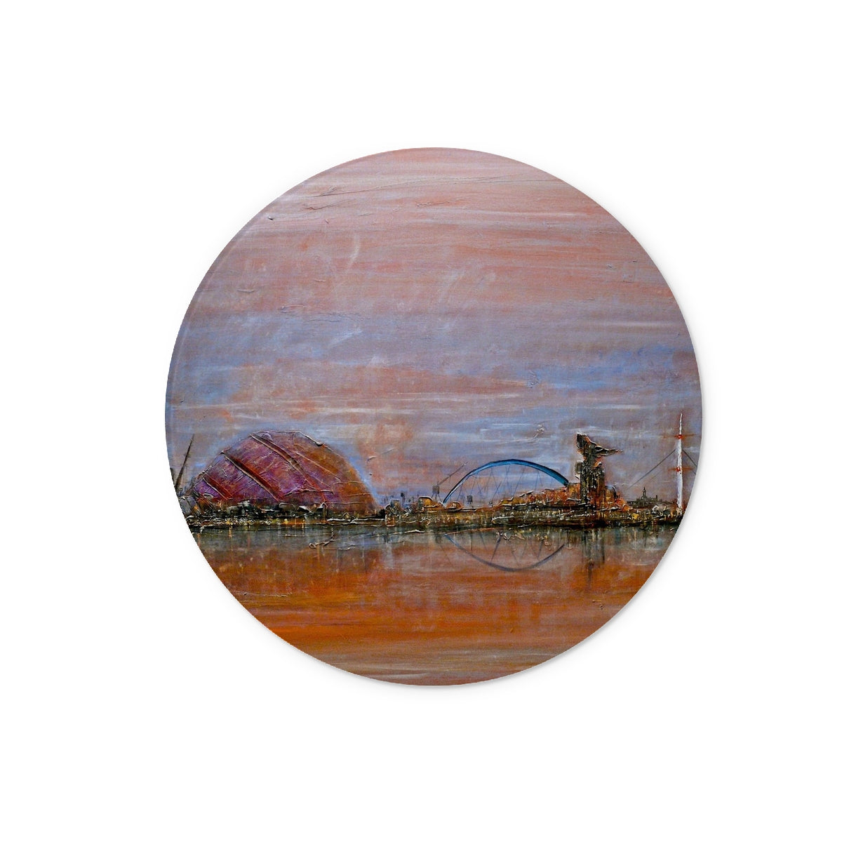 Glasgow Harbour Art Gifts Glass Chopping Board-Glass Chopping Boards-Edinburgh & Glasgow Art Gallery-12" Round-Paintings, Prints, Homeware, Art Gifts From Scotland By Scottish Artist Kevin Hunter
