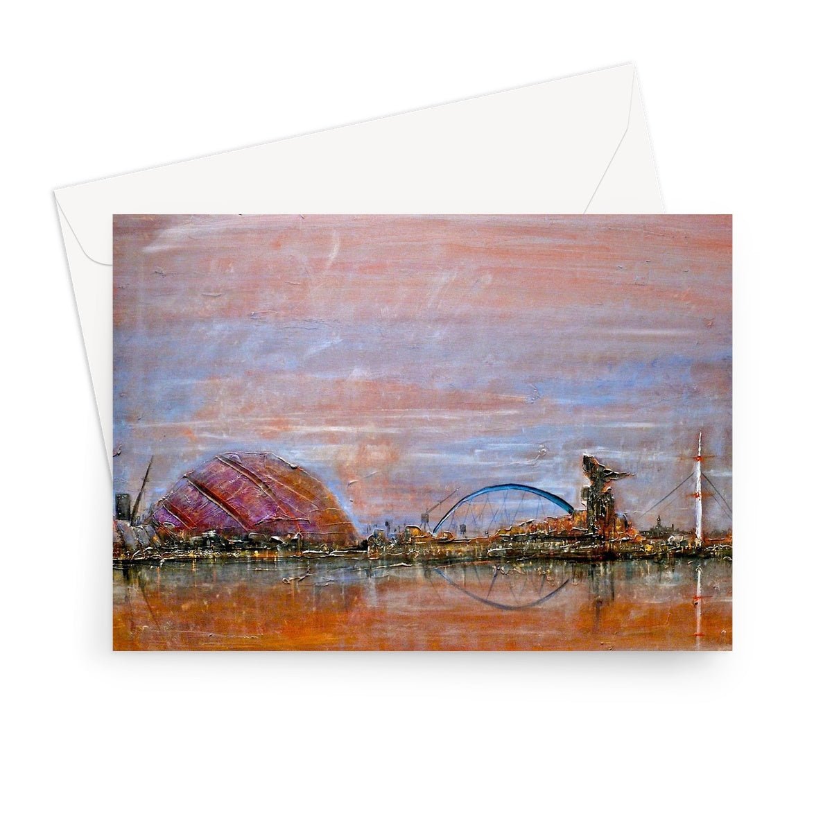 Glasgow Harbour Art Gifts Greeting Card-Greetings Cards-Edinburgh & Glasgow Art Gallery-7"x5"-1 Card-Paintings, Prints, Homeware, Art Gifts From Scotland By Scottish Artist Kevin Hunter