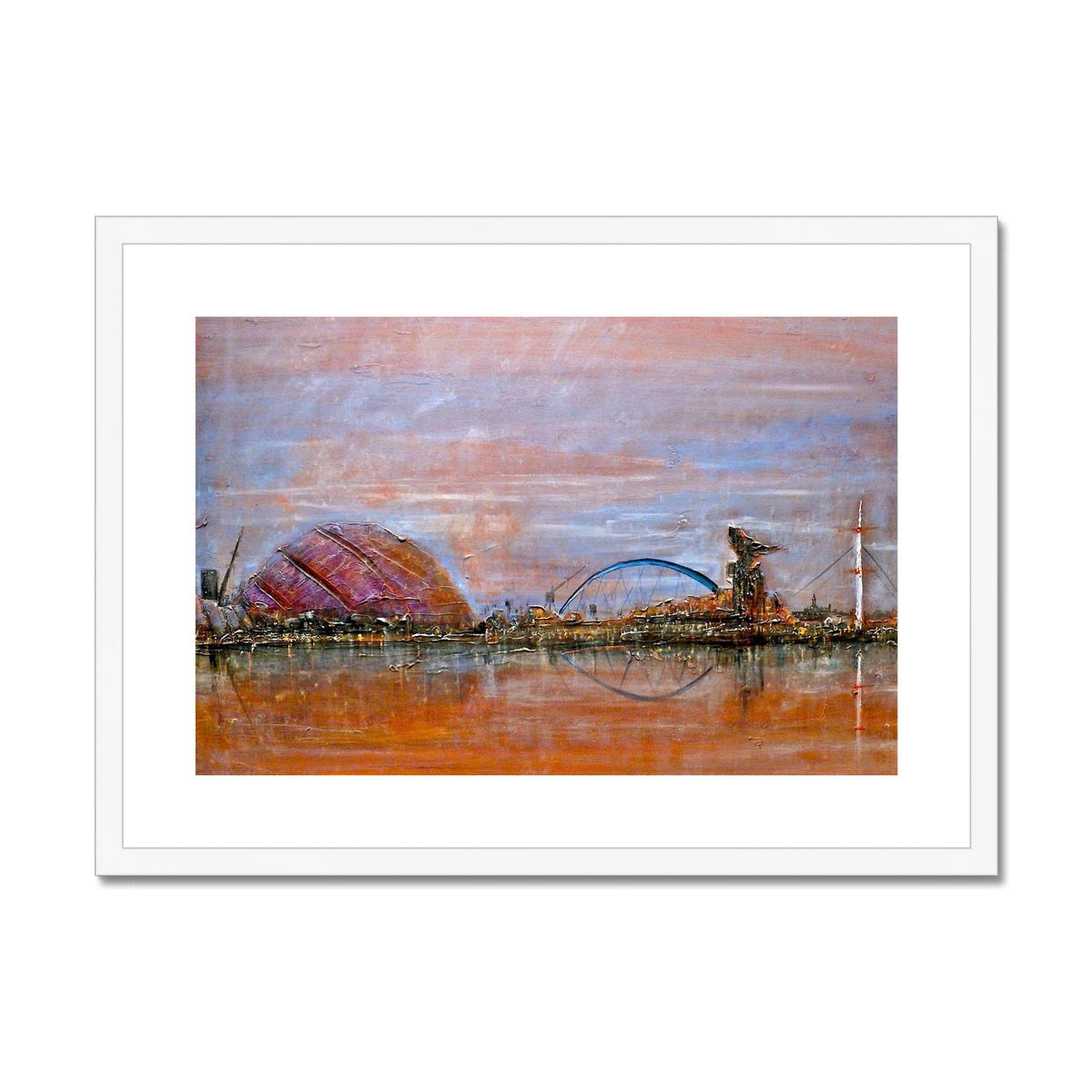 Glasgow Harbour orange and brown abstract art print with circular textured shapes