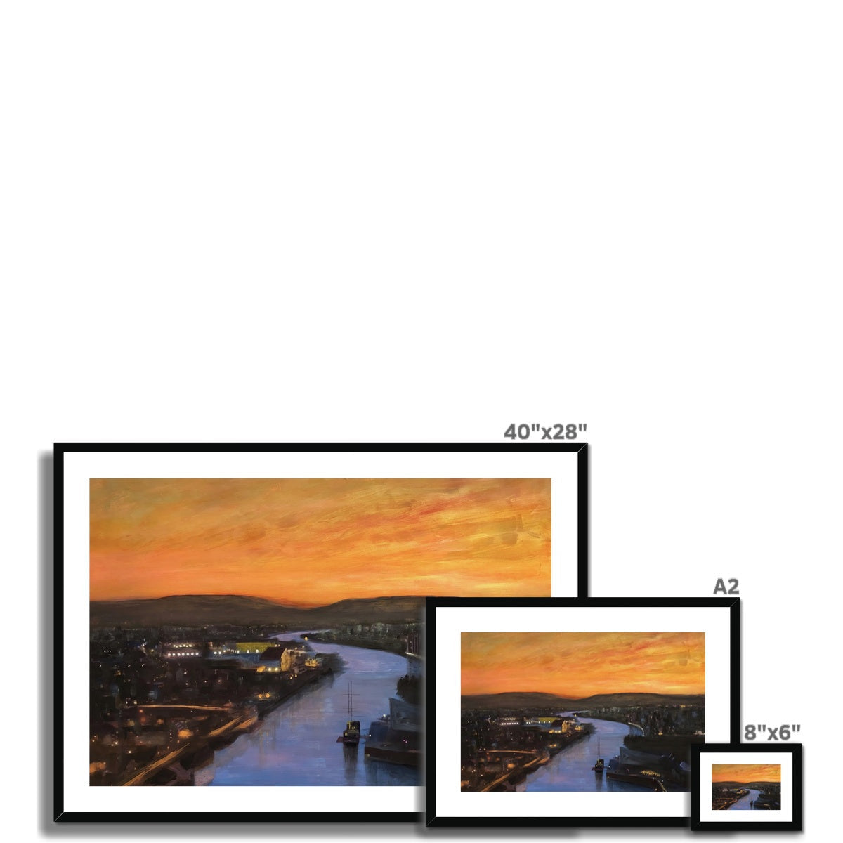 Glasgow Harbour looking west art print: sunset cityscape over waterways