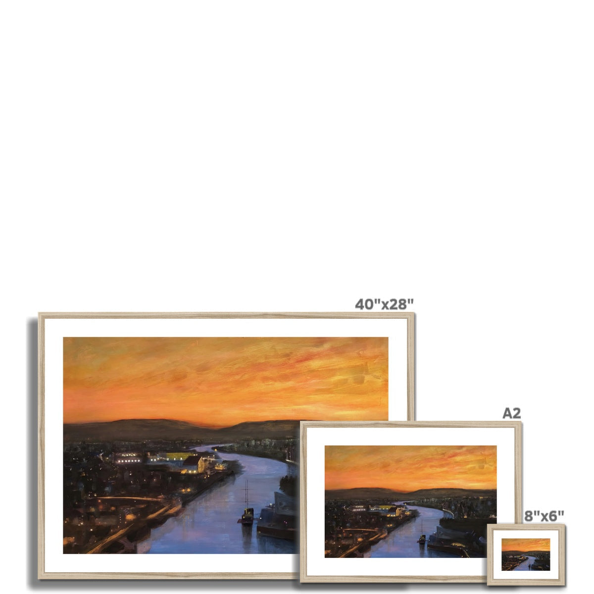 Glasgow Harbour Looking West vibrant sunset river cityscape art print in three sizes