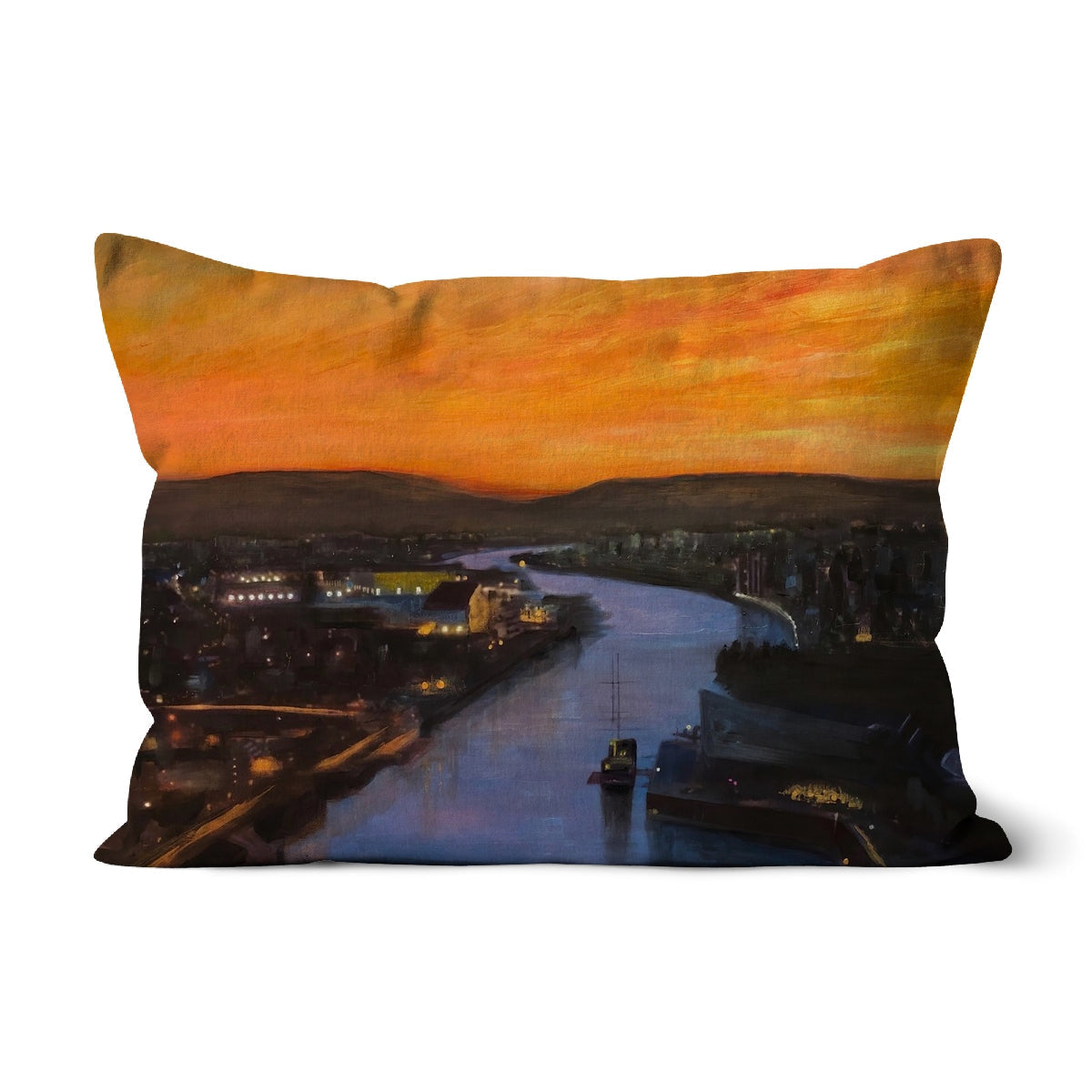 Glasgow Harbour Looking West cushion with dusk river scene