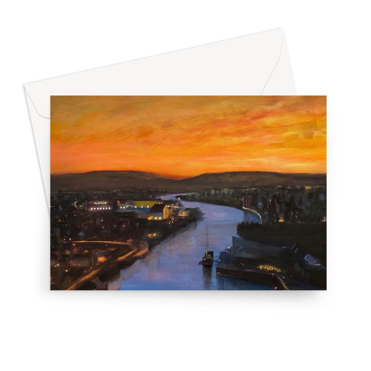 Glasgow Harbour Looking West greeting card with sunset river scene