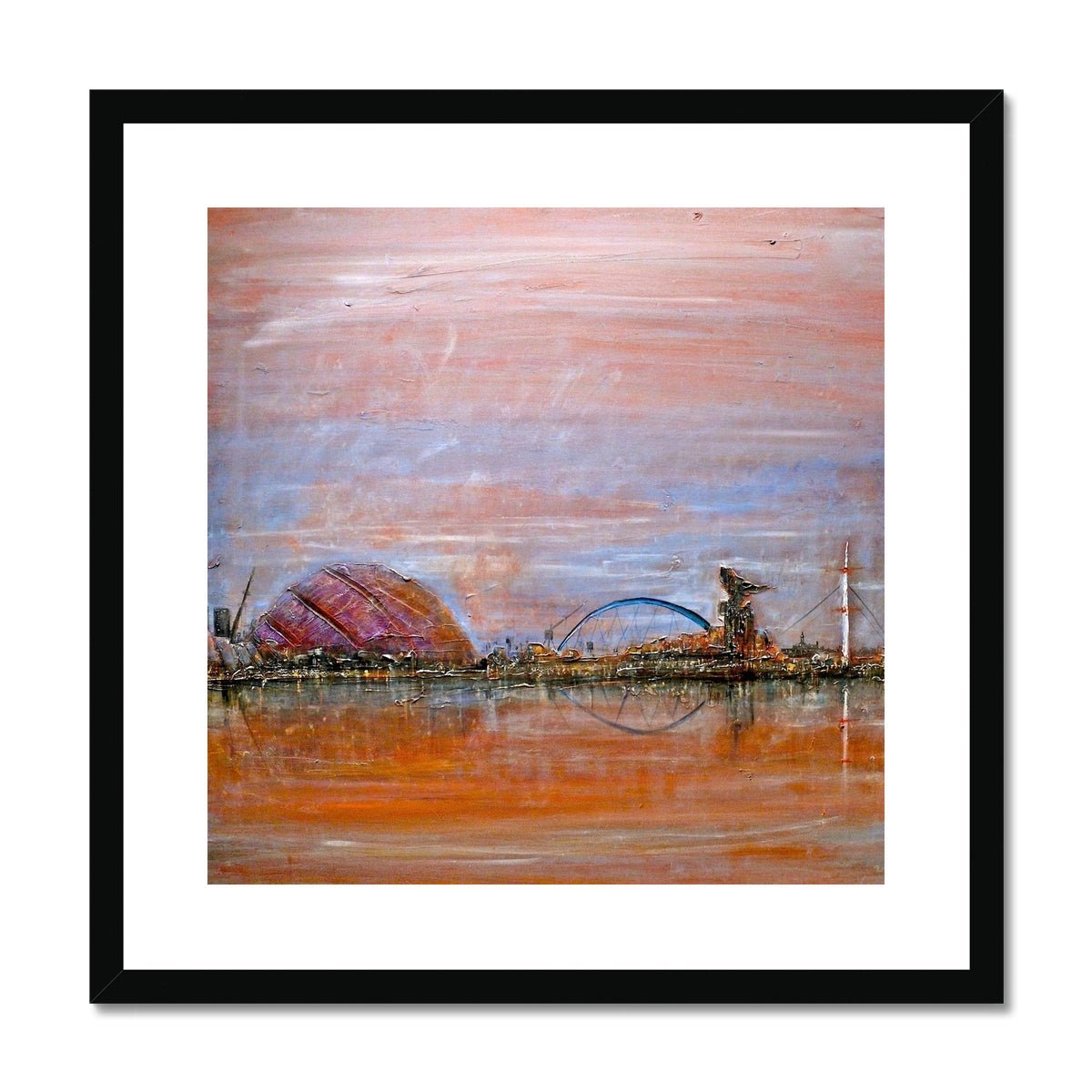 Glasgow Harbour Painting | Framed & Mounted Prints From Scotland-Framed & Mounted Prints-Edinburgh & Glasgow Art Gallery-20"x20"-Black Frame-Paintings, Prints, Homeware, Art Gifts From Scotland By Scottish Artist Kevin Hunter