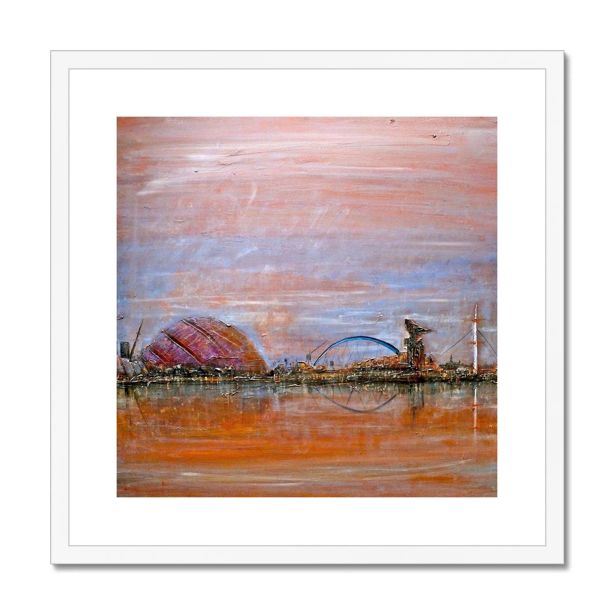 Glasgow Harbour Painting | Framed & Mounted Prints From Scotland-Framed & Mounted Prints-Edinburgh & Glasgow Art Gallery-20"x20"-White Frame-Paintings, Prints, Homeware, Art Gifts From Scotland By Scottish Artist Kevin Hunter