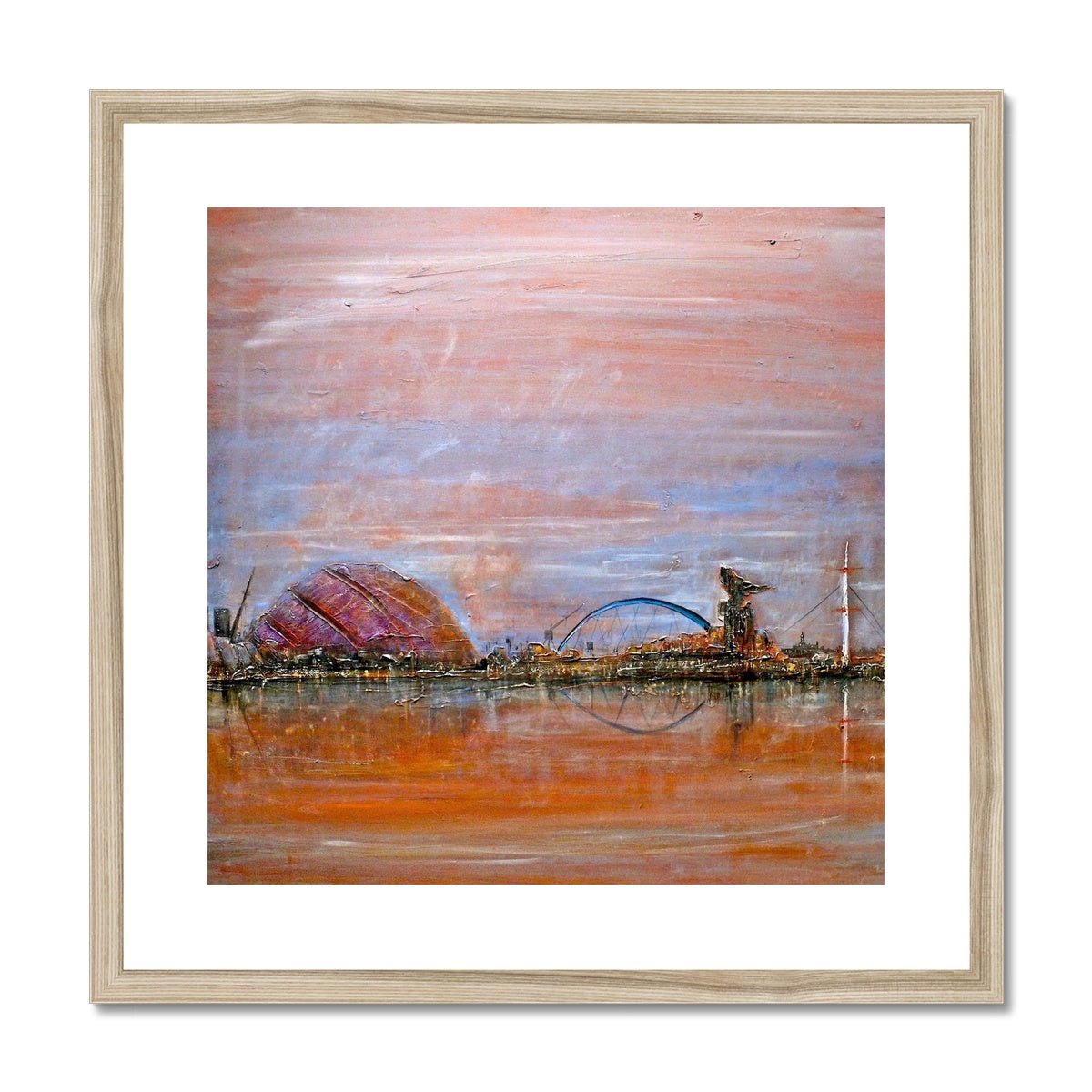 Glasgow Harbour Painting | Framed & Mounted Prints From Scotland-Framed & Mounted Prints-Edinburgh & Glasgow Art Gallery-20"x20"-Natural Frame-Paintings, Prints, Homeware, Art Gifts From Scotland By Scottish Artist Kevin Hunter