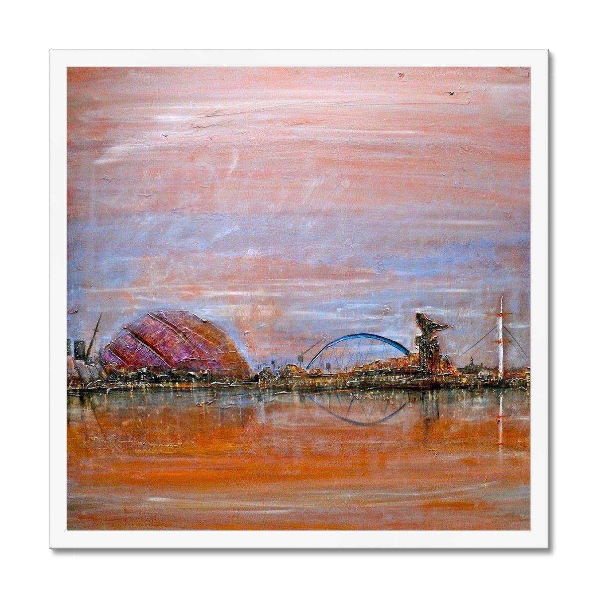 Glasgow Harbour Painting | Framed Prints From Scotland-Framed Prints-Edinburgh & Glasgow Art Gallery-20"x20"-White Frame-Paintings, Prints, Homeware, Art Gifts From Scotland By Scottish Artist Kevin Hunter