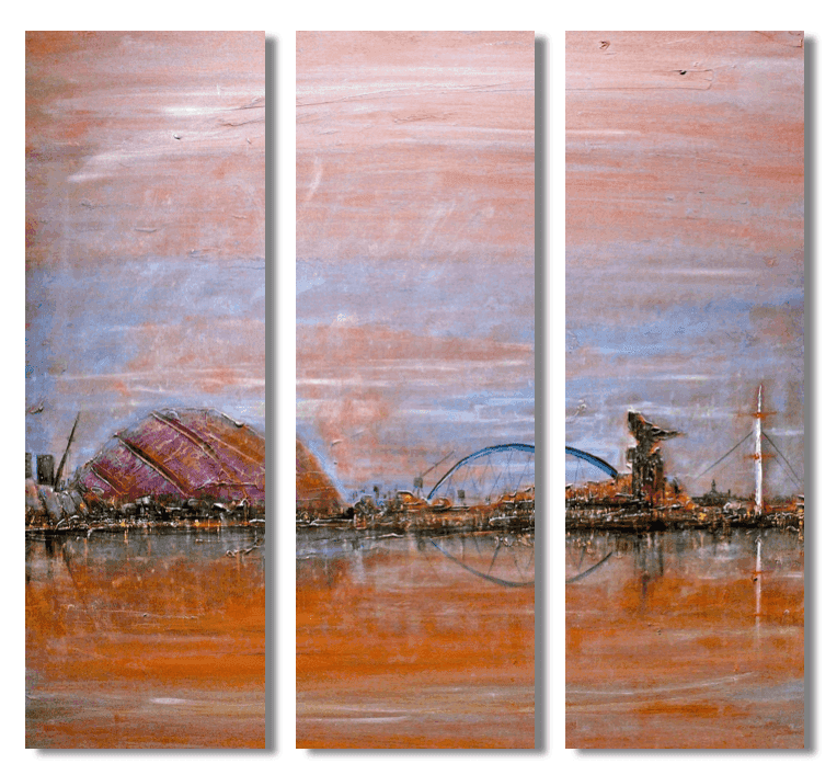 Glasgow Harbour Painting Signed Fine Art Triptych Canvas