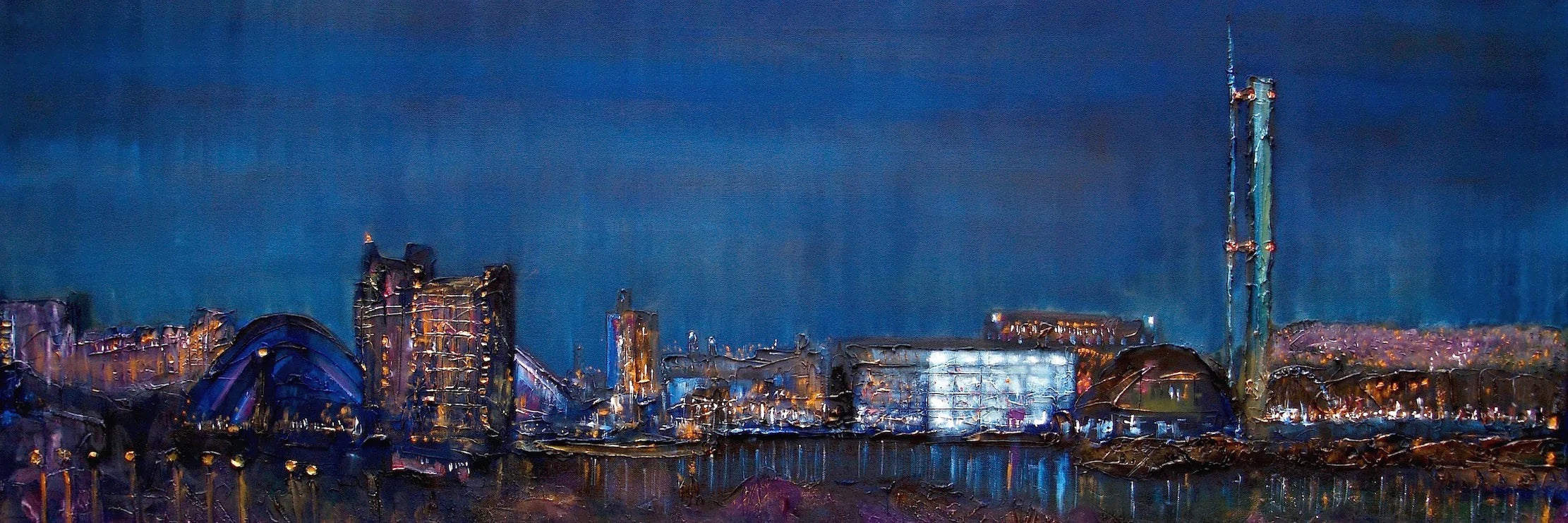 Glasgow Harbour Scotland Original Panoramic Landscape Painting