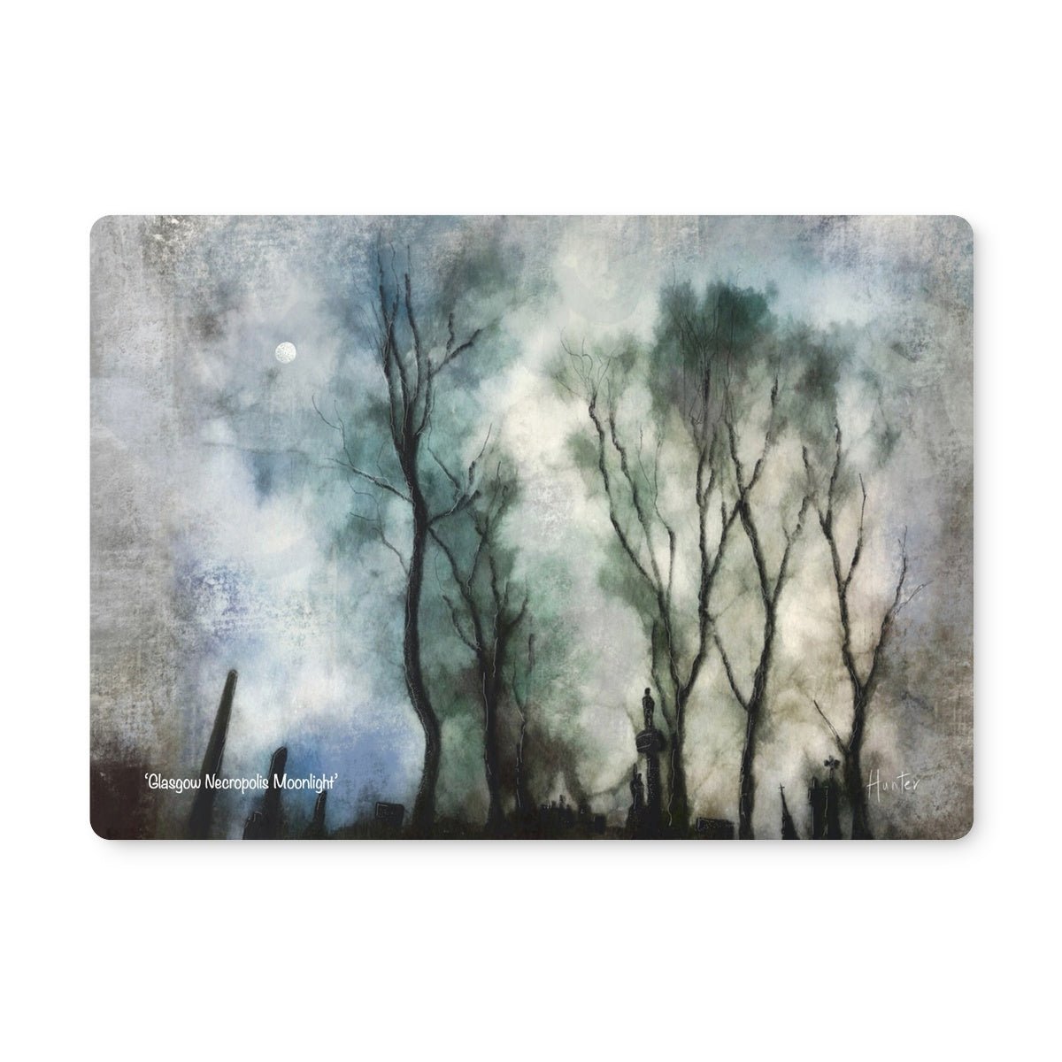 Glasgow Necropolis Moonlight Art Gifts Placemat-Placemats-Edinburgh & Glasgow Art Gallery-Single Placemat-Paintings, Prints, Homeware, Art Gifts From Scotland By Scottish Artist Kevin Hunter