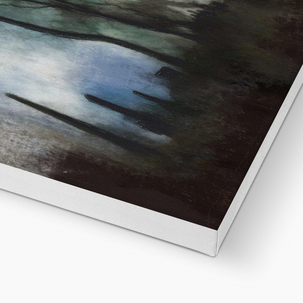 Dark and moody abstract painting on Glasgow Necropolis Moonlight Canvas print