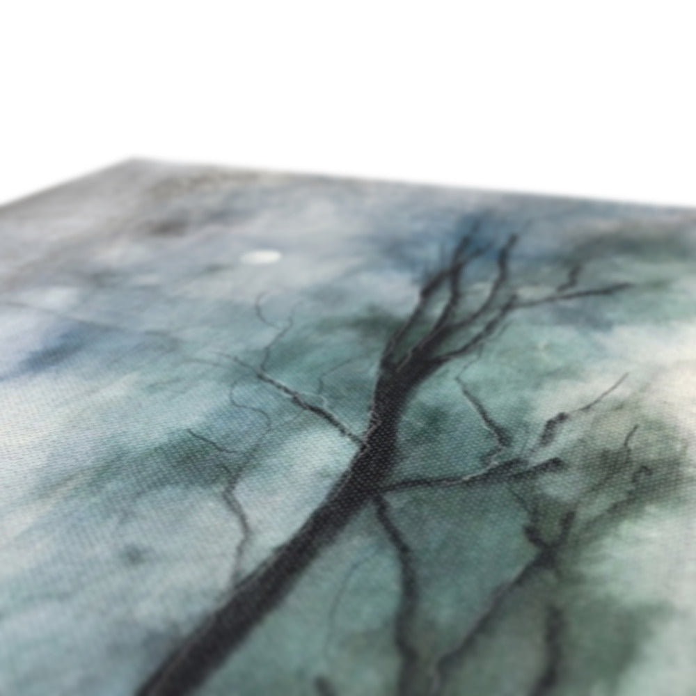 Framed print of a barren tree in a misty landscape on Glasgow Necropolis Moonlight Canvas