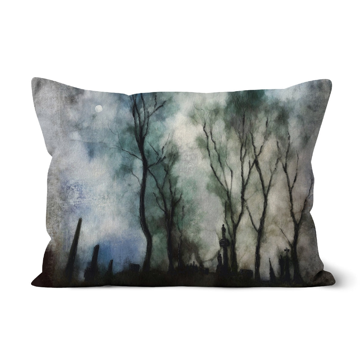 Decorative Glasgow Necropolis Moonlight Cushion with painted forest scene
