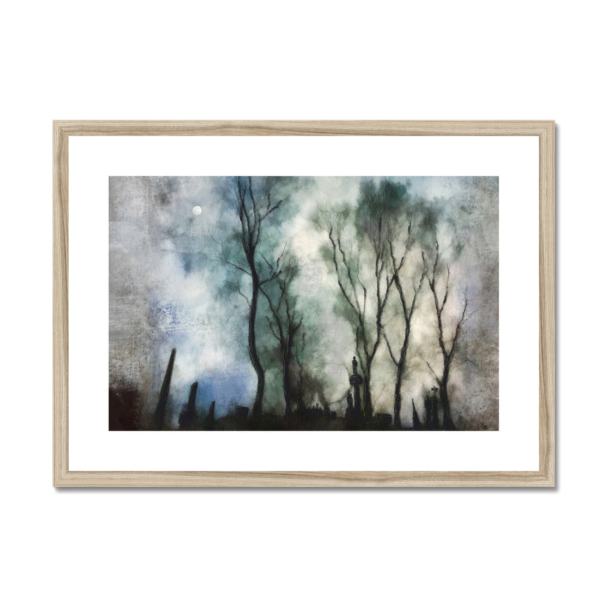 Framed Glasgow Necropolis Moonlight Forest print displayed as a mounted artwork