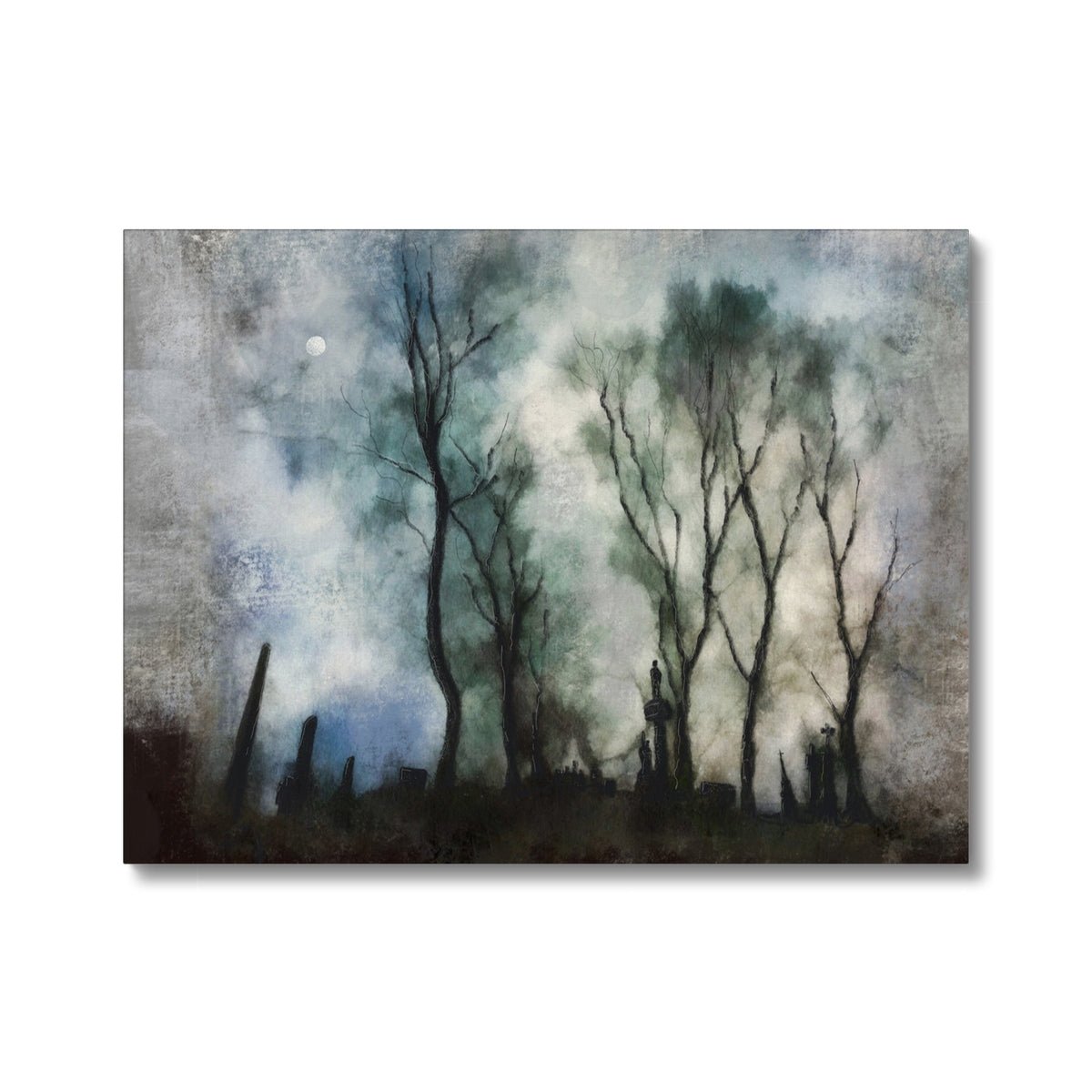 Glasgow Necropolis Moonlight Painting | Canvas From Scotland-Contemporary Stretched Canvas Prints-Edinburgh & Glasgow Art Gallery-24"x18"-Paintings, Prints, Homeware, Art Gifts From Scotland By Scottish Artist Kevin Hunter