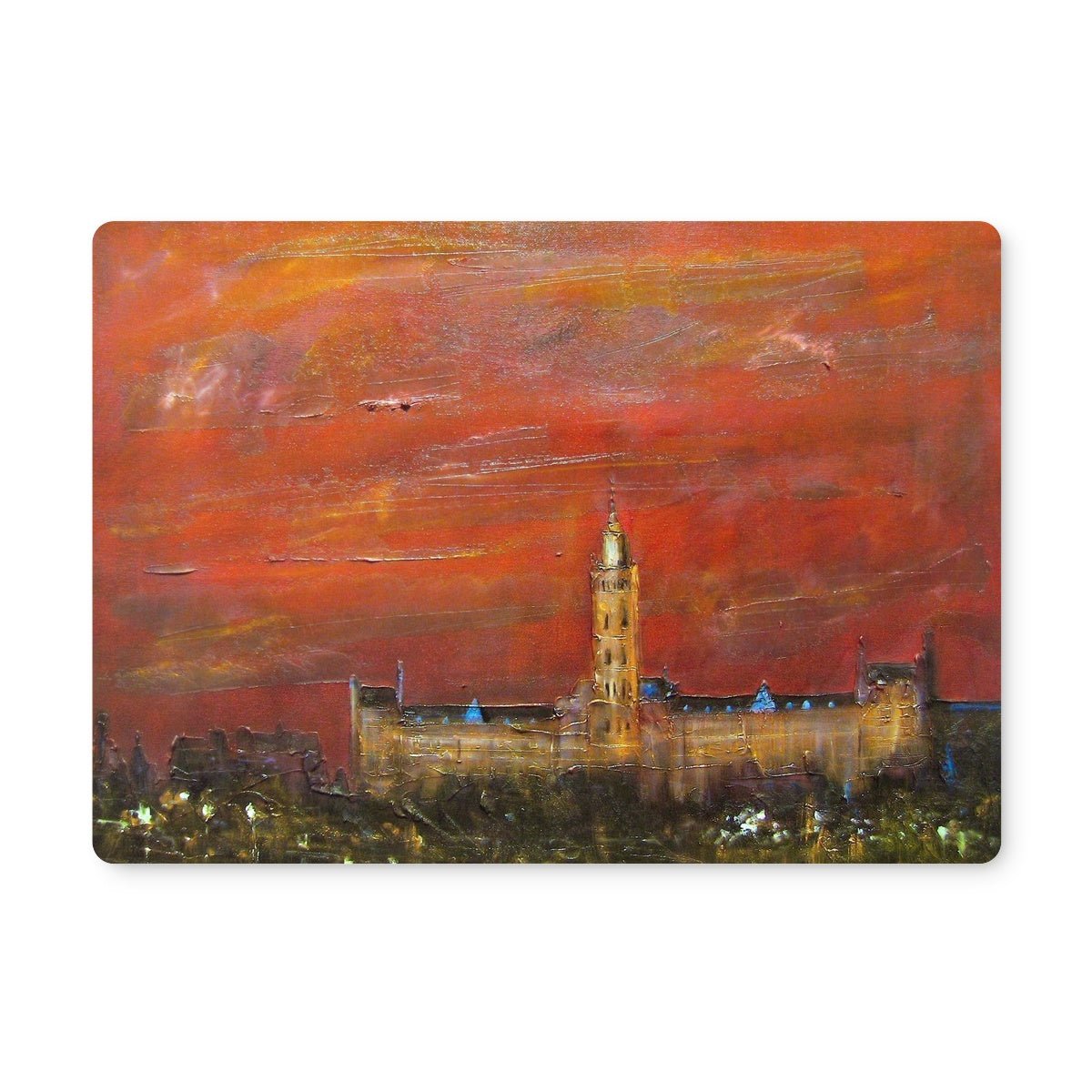 Glasgow University Dusk Art Gifts Placemat-Placemats-Edinburgh & Glasgow Art Gallery-Single Placemat-Paintings, Prints, Homeware, Art Gifts From Scotland By Scottish Artist Kevin Hunter