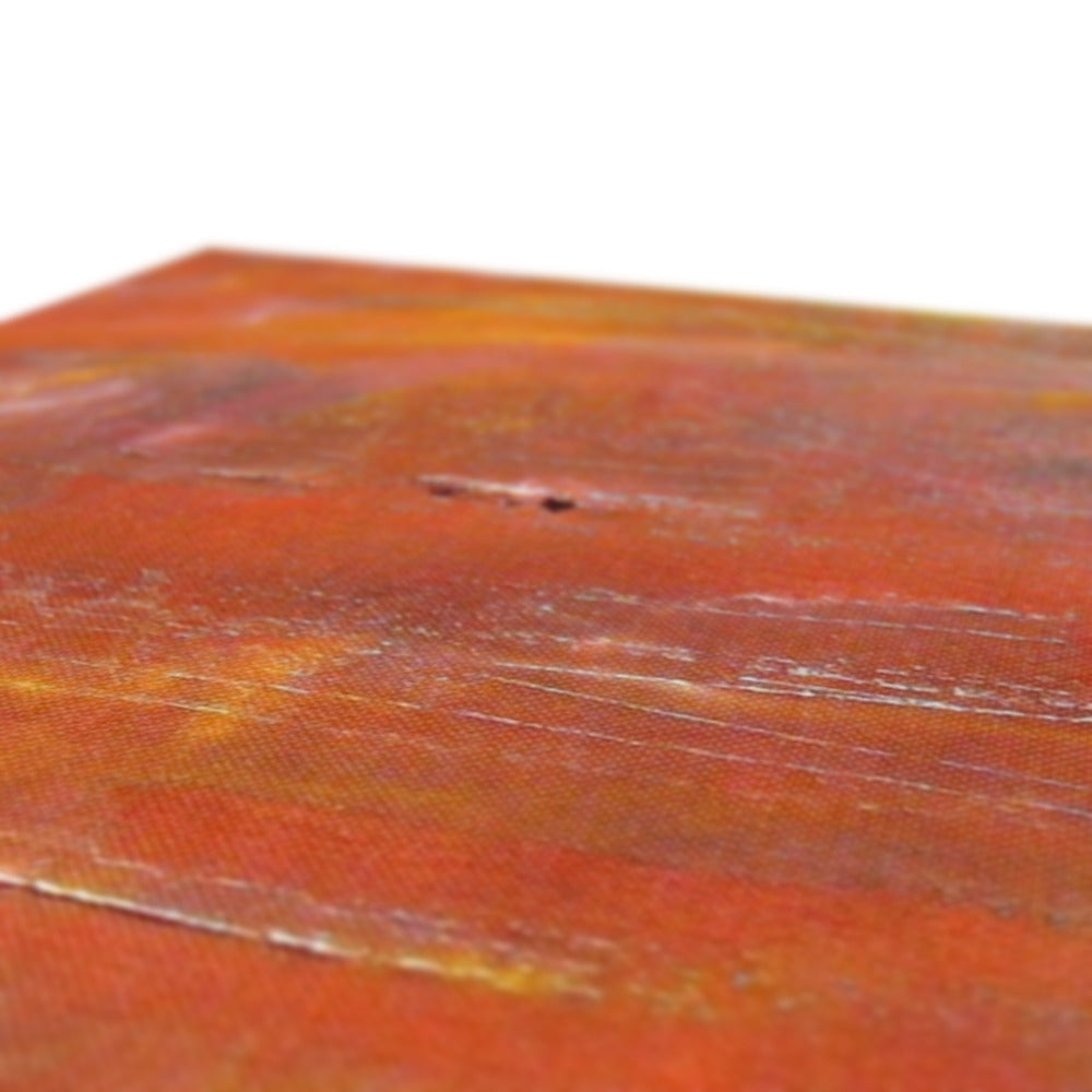 Textured red and orange painted wooden surface on Glasgow University Dusk Canvas artwork