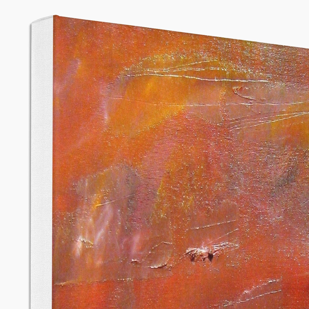 Textured abstract painting on canvas with warm orange and red tones for Glasgow University Dusk Canvas