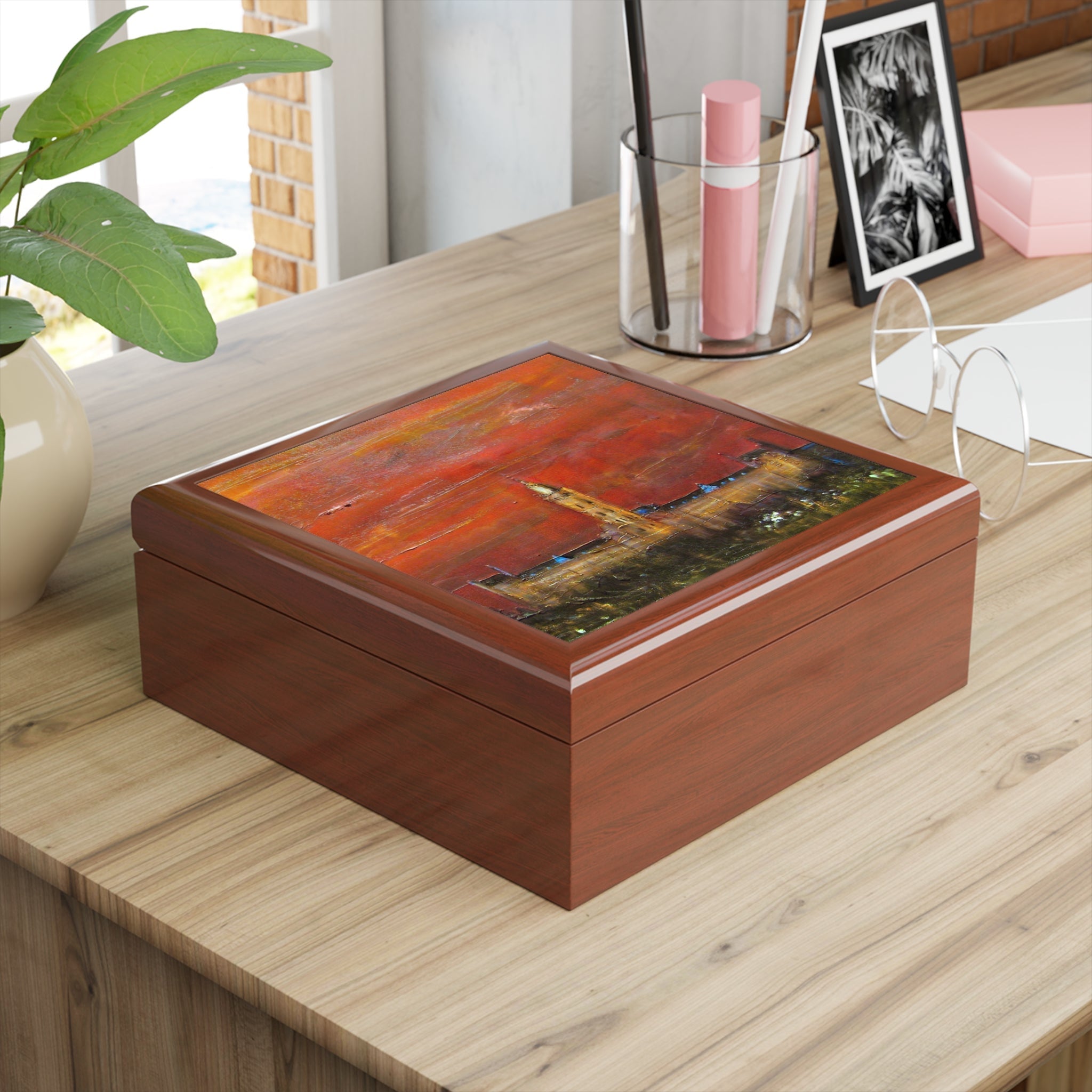 Glasgow University Dusk jewelry box with sunset painting on lid