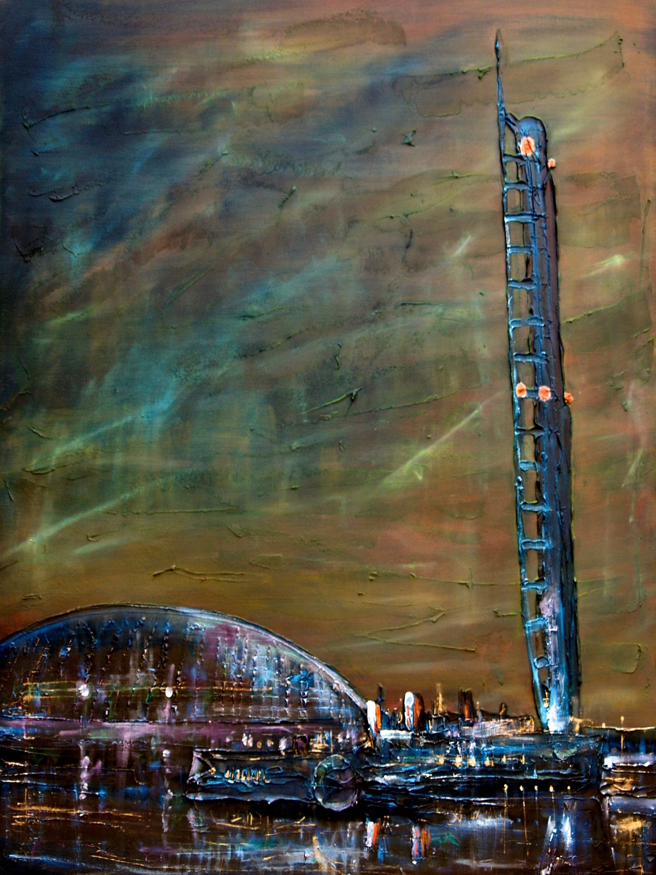 Impressionistic Glasgow cityscape with tower in the Glasgow And The Waverley Original Painting